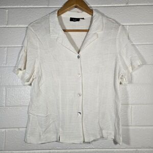 Vtg Tapestry Button Down Shirt XL Textured Rayon Camp Blouse Resortwear Beach